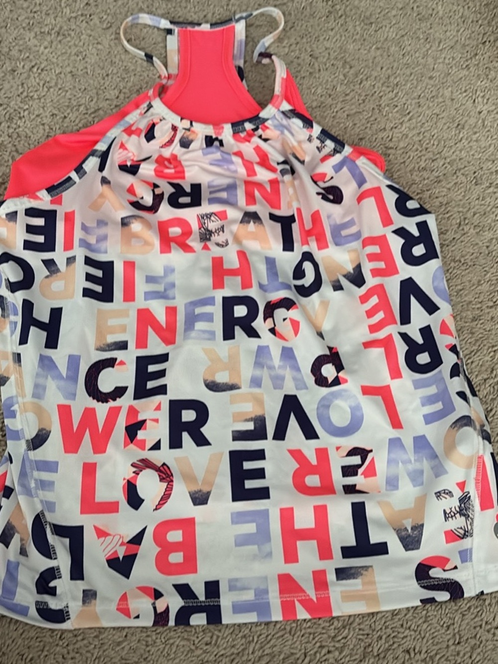 Joe Fresh Coral Active Racerback Tank with Patterned Straps